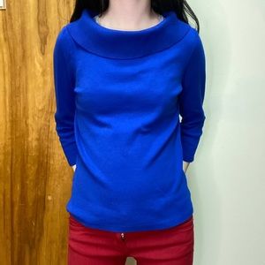Blue Cowl Turtleneck Top